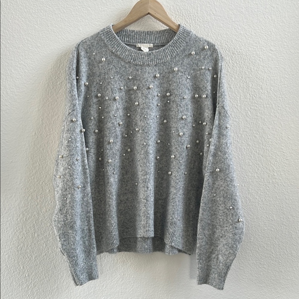 H&M Gray Sweater with Pearl Embellishments